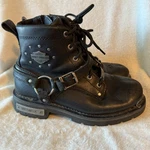 Harley-davidson Black Leather Lace-up Harness Boots Stud Accents Women's 7.5 Pre-owned. Price: $59.99.